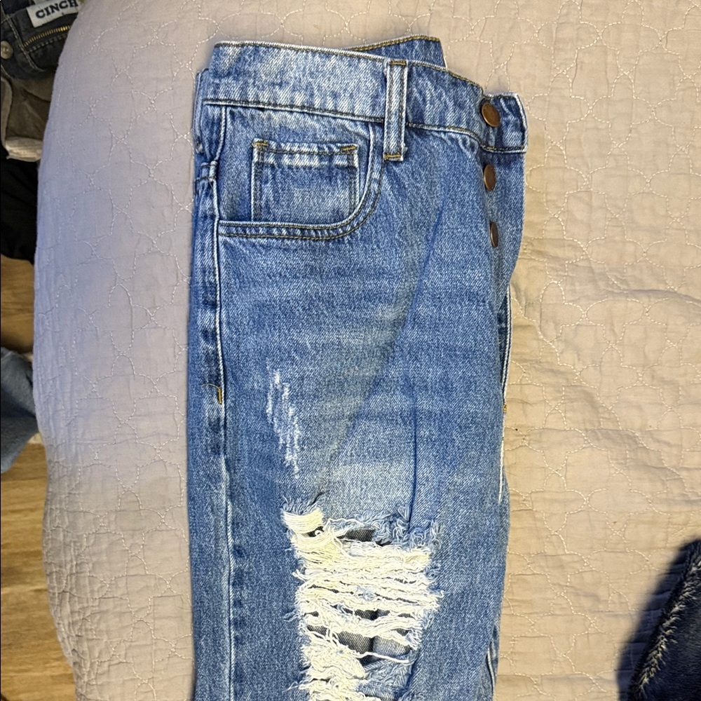 Vibrant Women's Blue Distressed Boot Cut Jeans